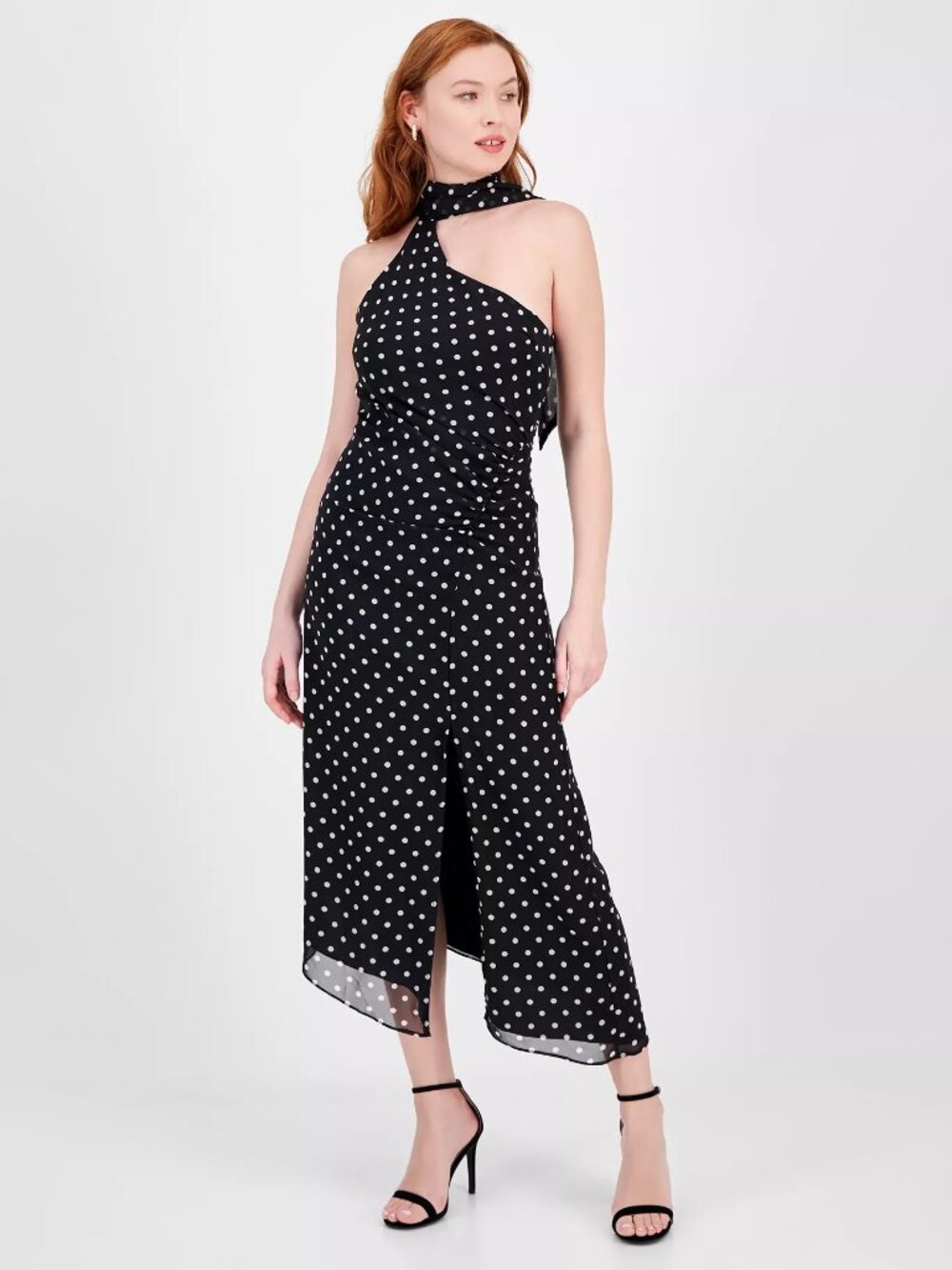 RACHEL Rachel Roy Women's Hope Printed Asymmetric Halter Dress Black White Polka